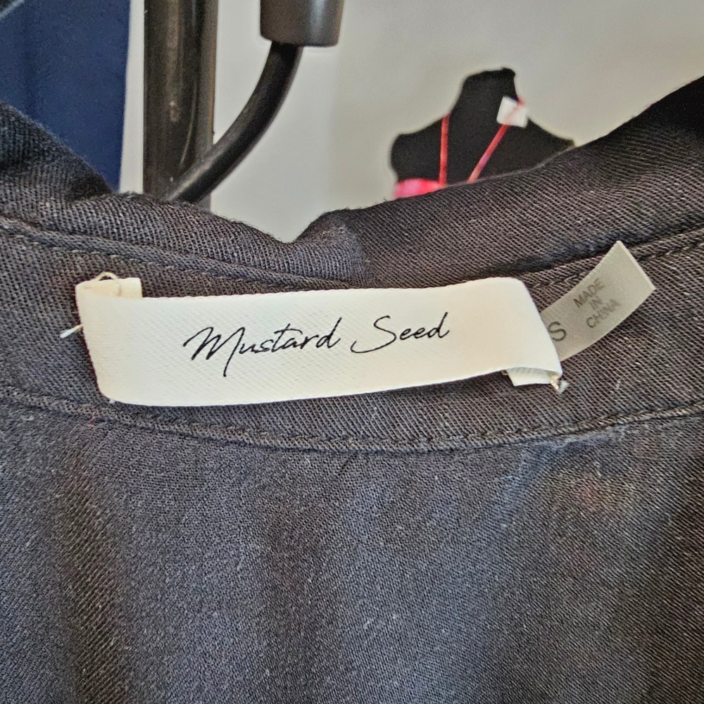 Mustard Seed Womens Off Black‎ Puff Sleeve Button Down Blouse Oversized Small - Picture 4 of 7
